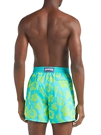 Tropical Turtle Packable Flocked Swim Trunks
