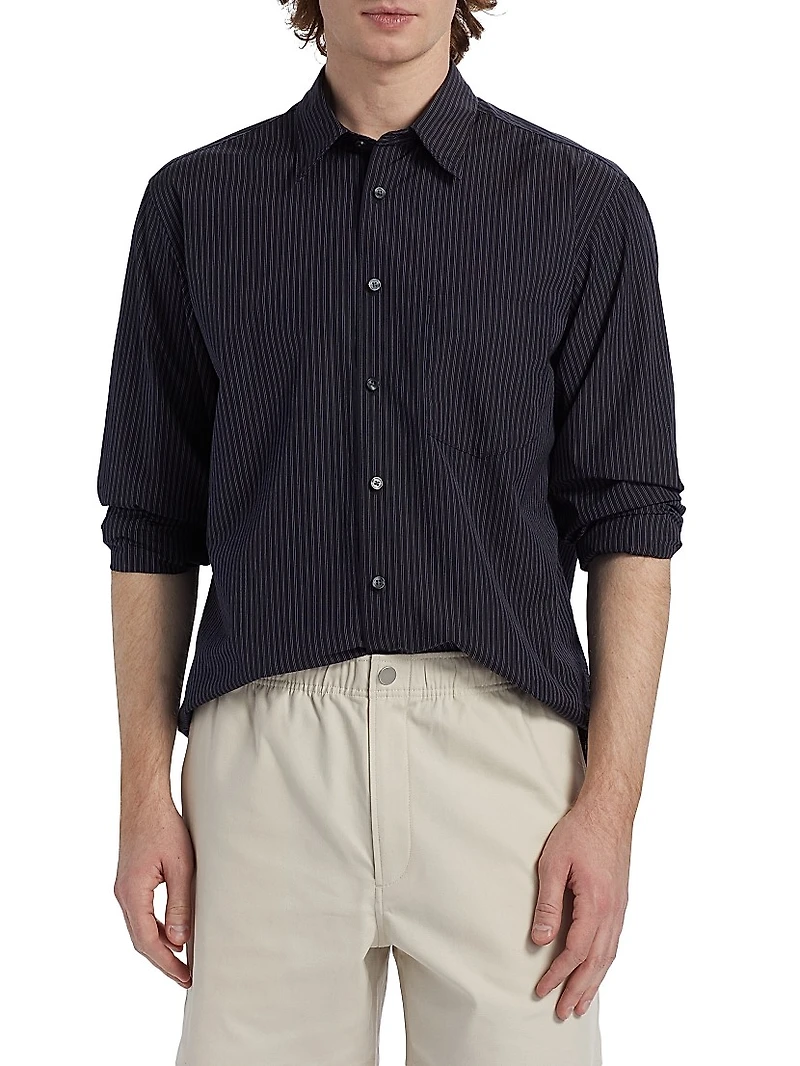 Weekend Striped Cotton Poplin Button-Front Shirt