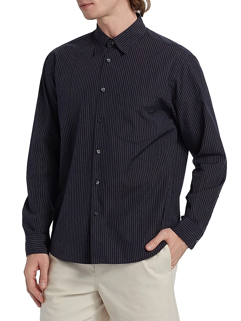 Weekend Striped Cotton Poplin Button-Front Shirt