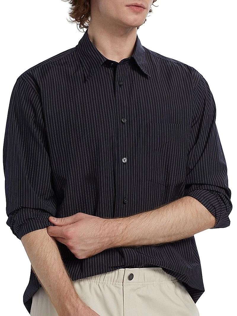 Weekend Striped Cotton Poplin Button-Front Shirt