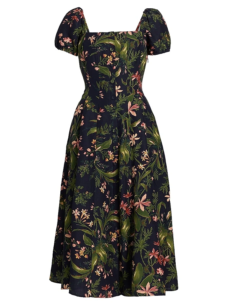 Lindi Silk-Linen Midi-Dress