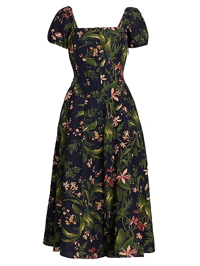 Lindi Silk-Linen Midi-Dress