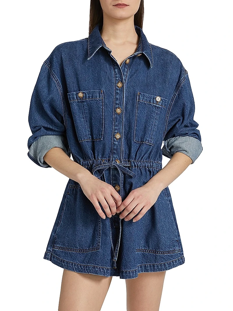 Madigan Denim Tie-Waist Romper