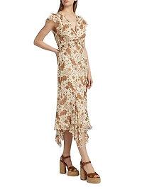 Eleonora Printed Silk Ruffled Midi-Dress