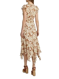 Eleonora Printed Silk Ruffled Midi-Dress