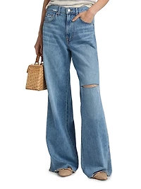 Kasey Distressed Mid-Rise Wide-Leg Jeans