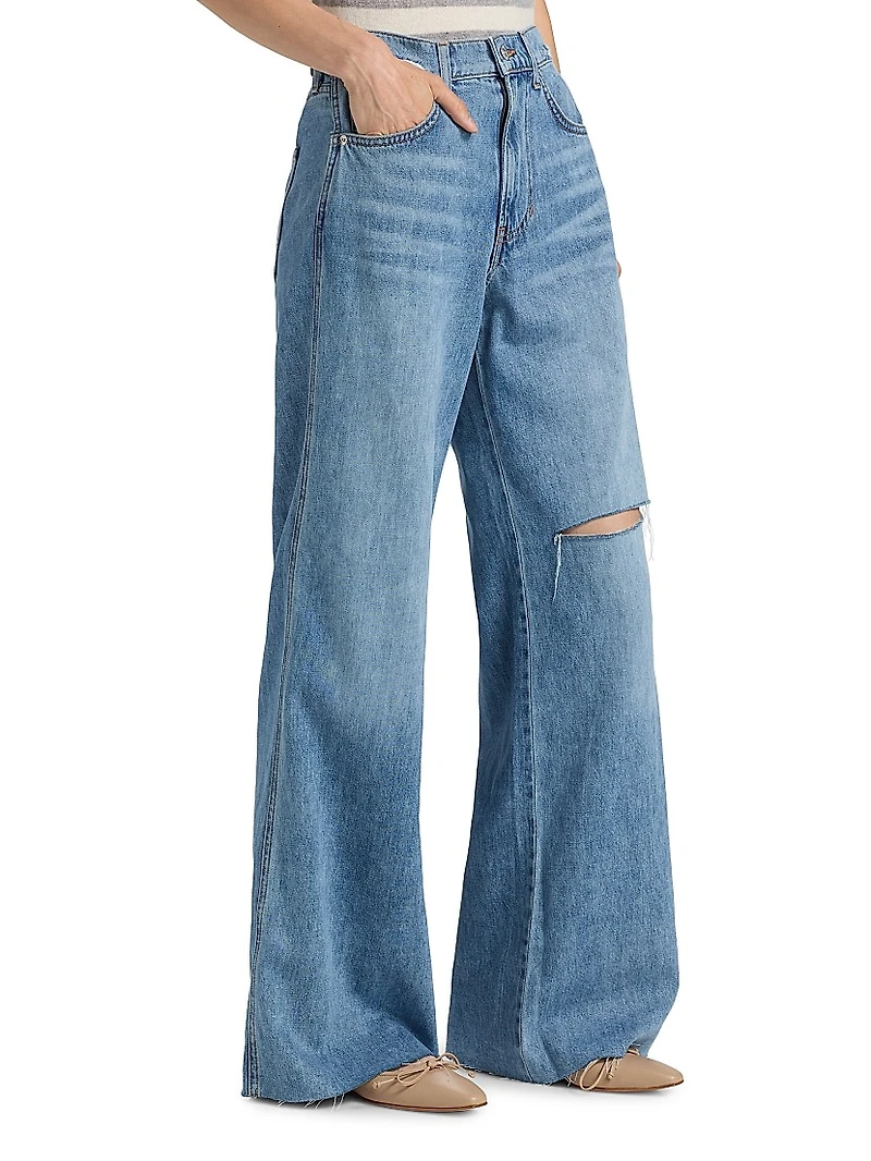 Kasey Distressed Mid-Rise Wide-Leg Jeans