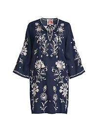 Embroidered Linen Kaftan Dress