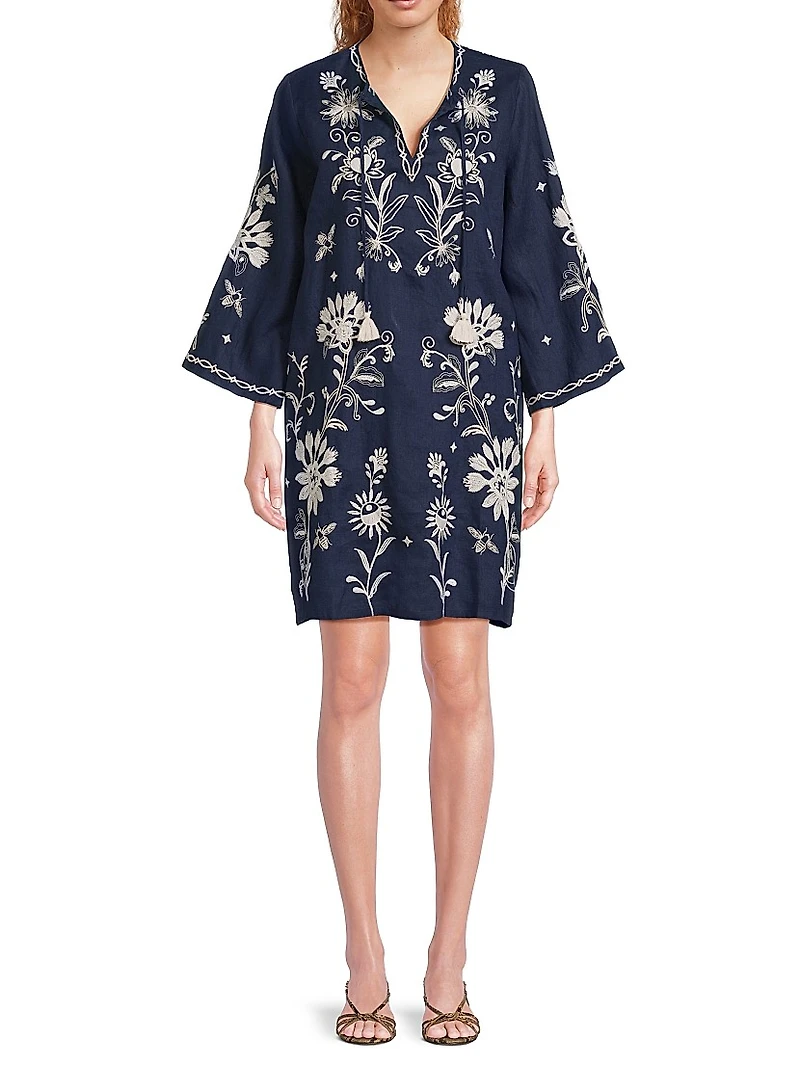 Embroidered Linen Kaftan Dress