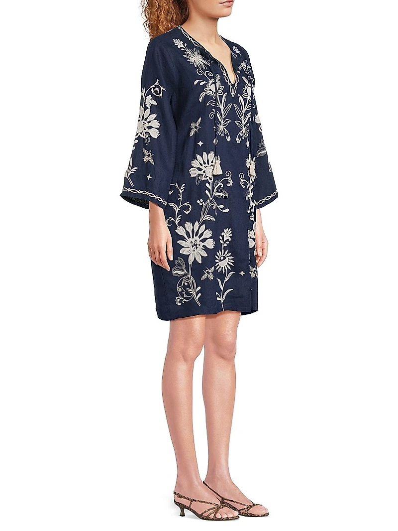 Embroidered Linen Kaftan Dress