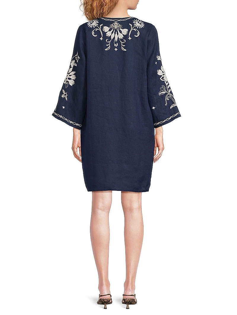 Embroidered Linen Kaftan Dress