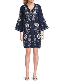 Embroidered Linen Kaftan Dress