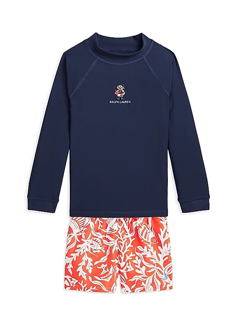 Little Boy's & Boy's Fish Print Swim Shorts