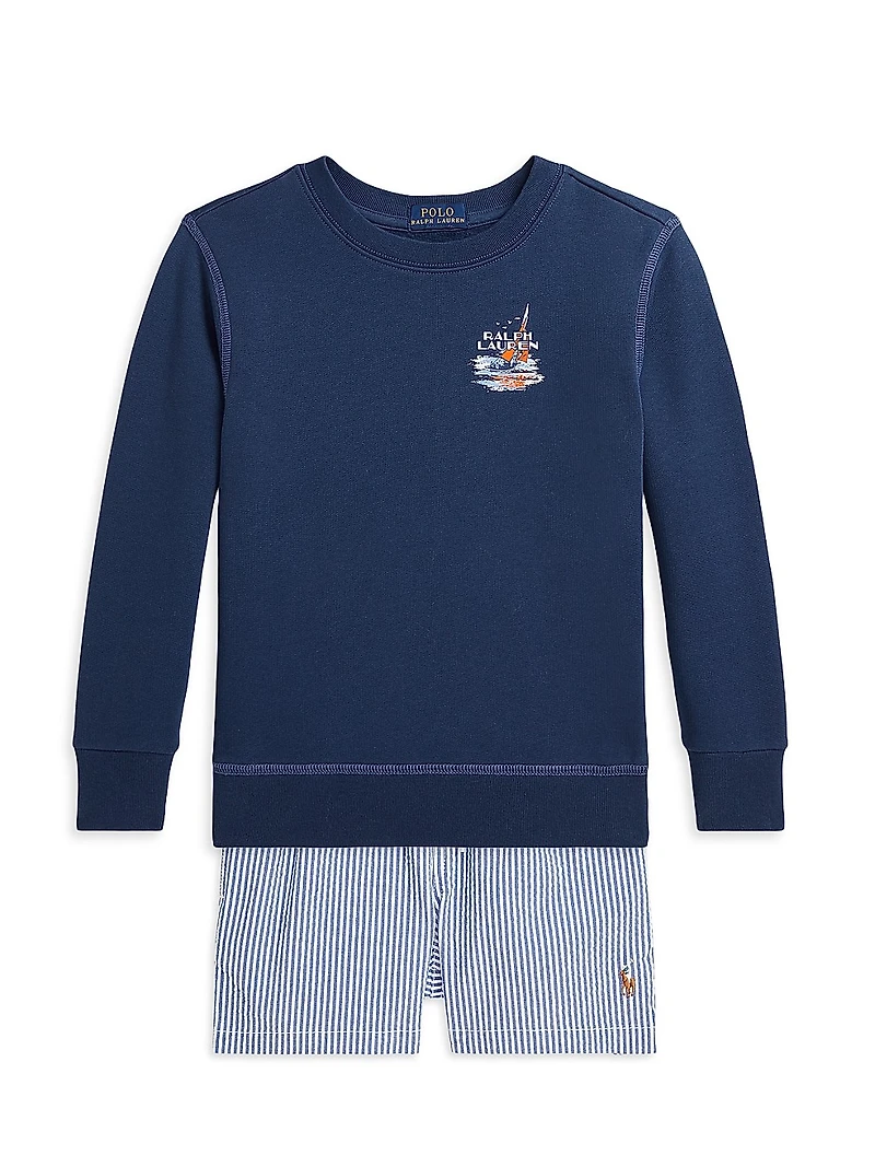 Little Boy's & Boy's Striped Cotton-Blend Seersucker Swim Trunks