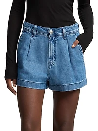 Pleated Lightweight Denim Shorts
