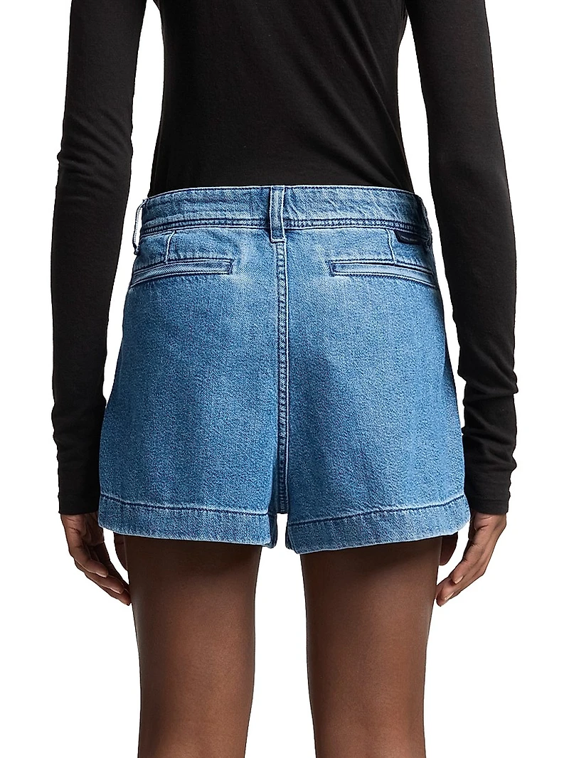 Pleated Lightweight Denim Shorts