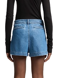 Pleated Lightweight Denim Shorts