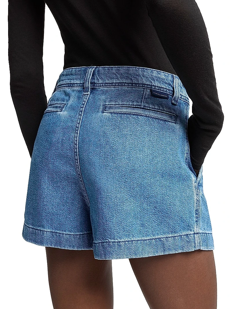 Pleated Lightweight Denim Shorts