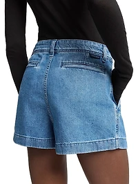 Pleated Lightweight Denim Shorts