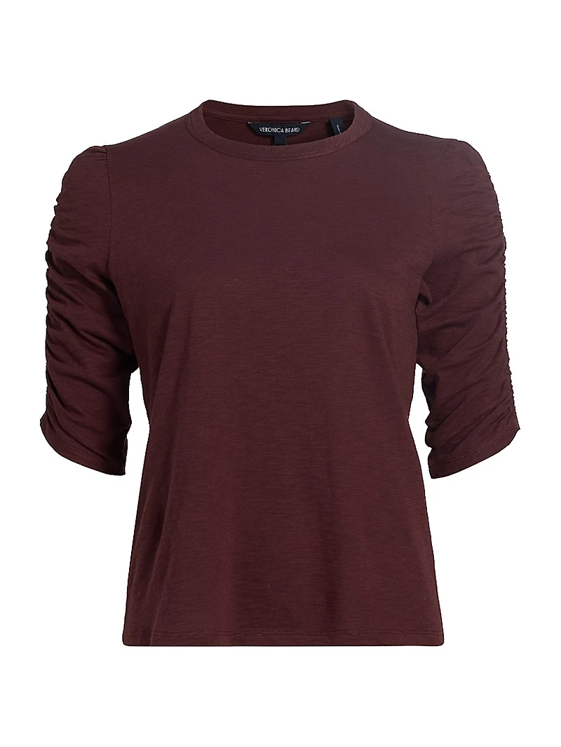 Waldorf Ruched-Sleeve Cotton Tee
