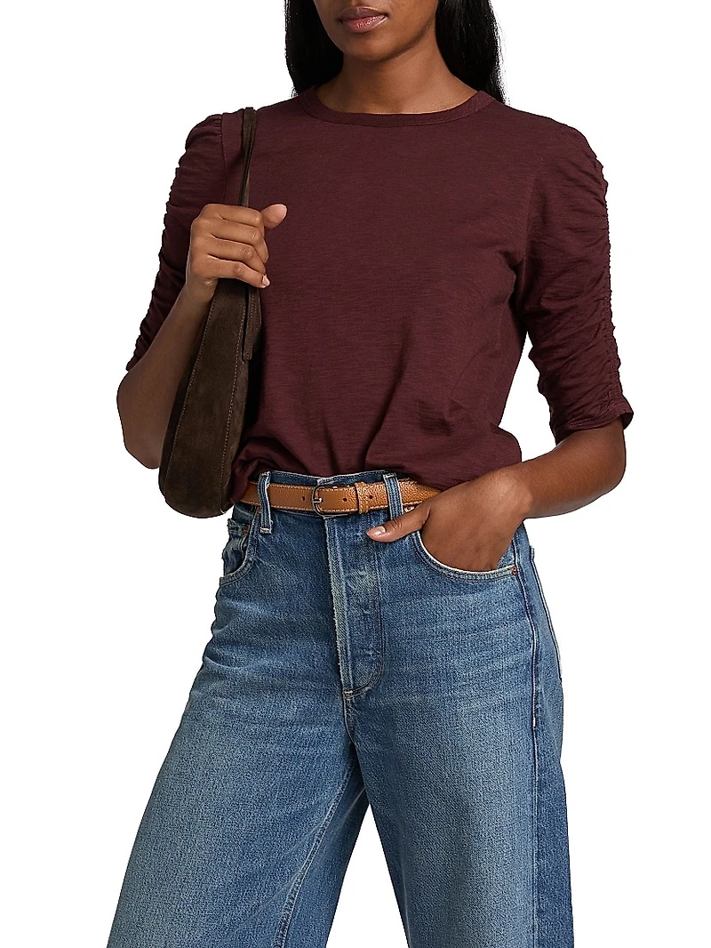 Waldorf Ruched-Sleeve Cotton Tee