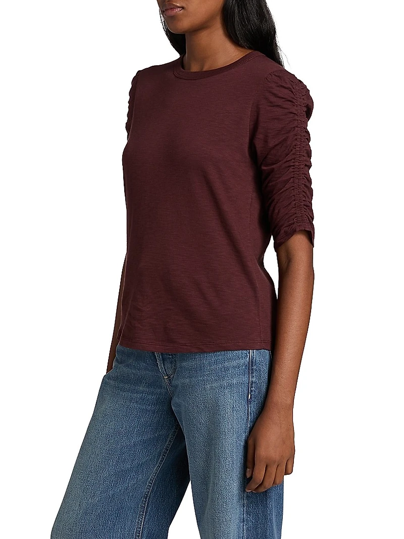 Waldorf Ruched-Sleeve Cotton Tee