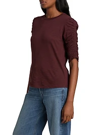 Waldorf Ruched-Sleeve Cotton Tee