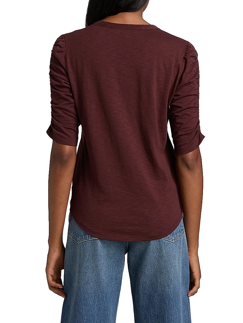 Waldorf Ruched-Sleeve Cotton Tee