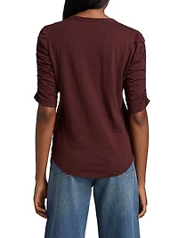 Waldorf Ruched-Sleeve Cotton Tee