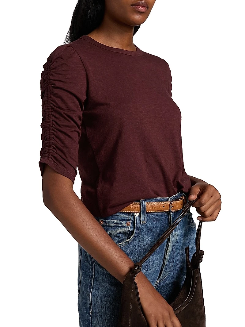 Waldorf Ruched-Sleeve Cotton Tee