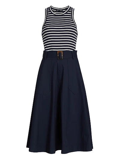 Jordan Striped Mixed-Media Midi-Dress
