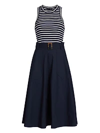 Jordan Striped Mixed-Media Midi-Dress