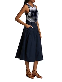 Jordan Striped Mixed-Media Midi-Dress