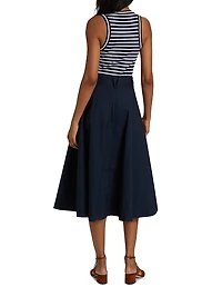 Jordan Striped Mixed-Media Midi-Dress