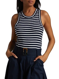 Jordan Striped Mixed-Media Midi-Dress