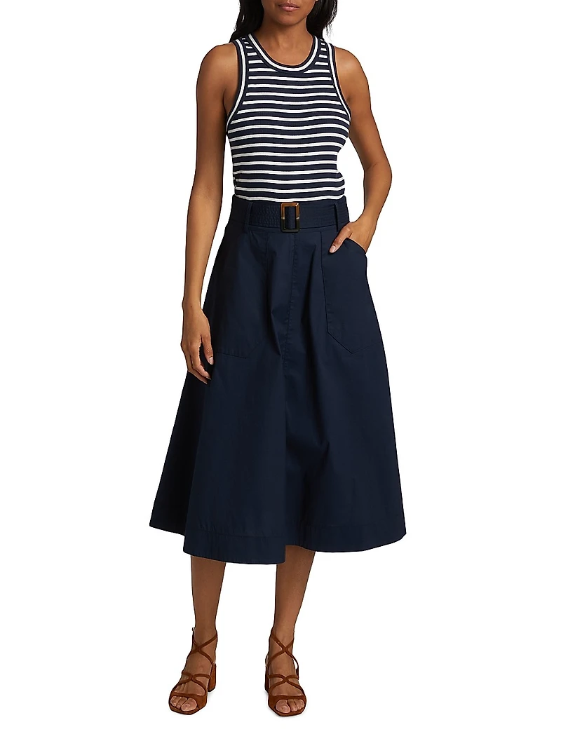 Jordan Striped Mixed-Media Midi-Dress