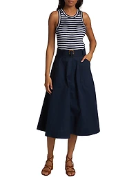 Jordan Striped Mixed-Media Midi-Dress