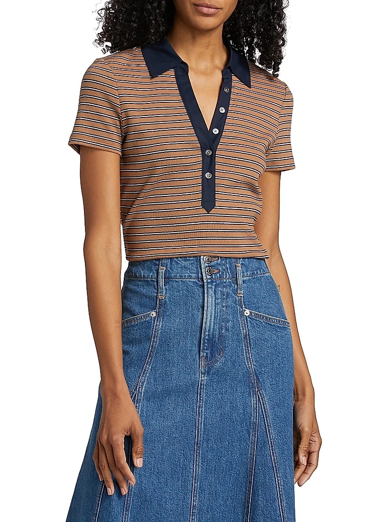Kearney Striped Contrast Placket Polo Top