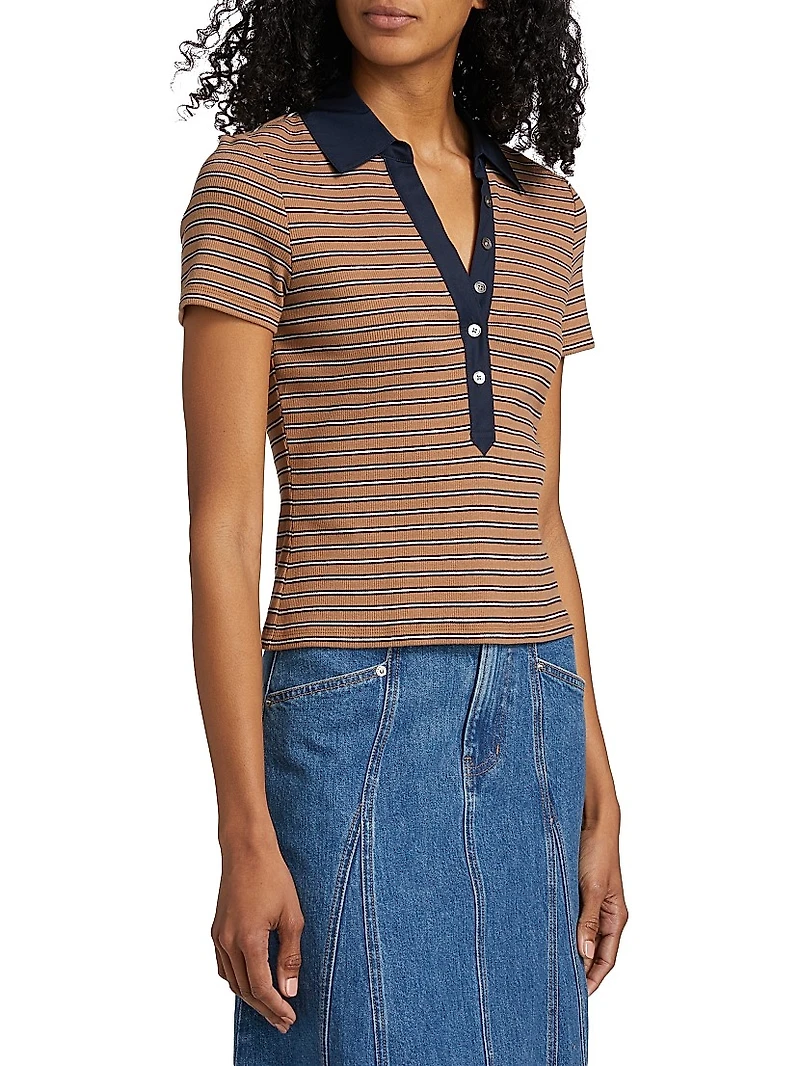 Kearney Striped Contrast Placket Polo Top