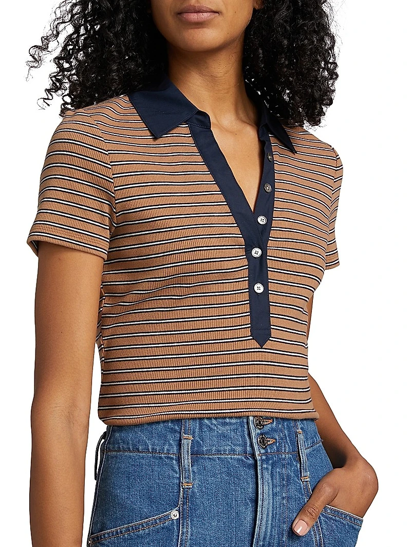 Kearney Striped Contrast Placket Polo Top