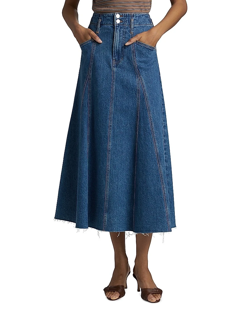 Alix Circle Denim Midi-Skirt