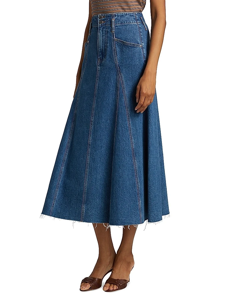 Alix Circle Denim Midi-Skirt