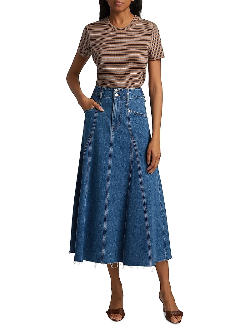 Alix Circle Denim Midi-Skirt