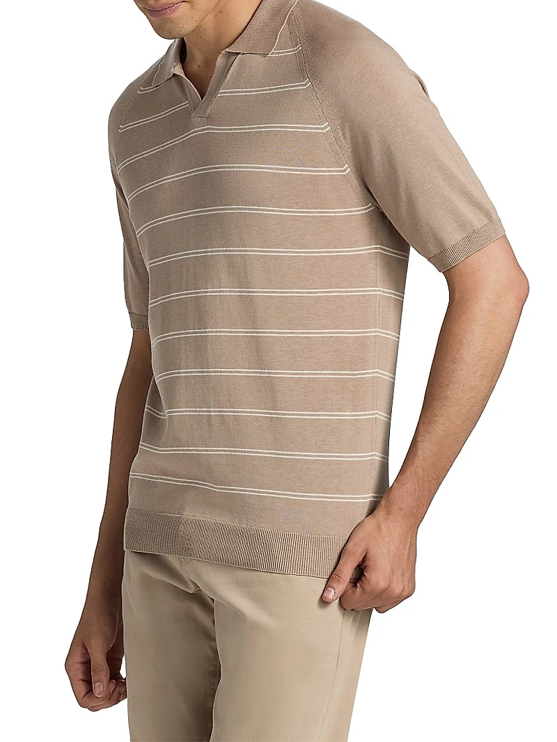 Striped Cotton-Silk Polo Shirt
