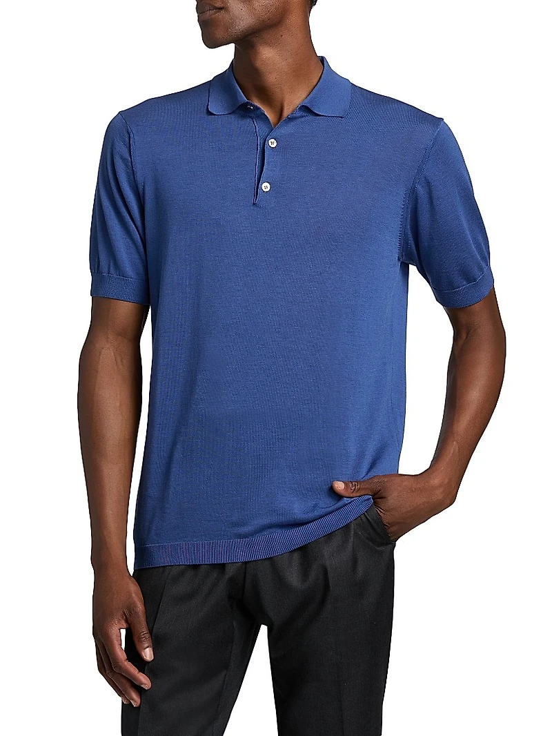 Cotton-Silk Knit Polo Shirt