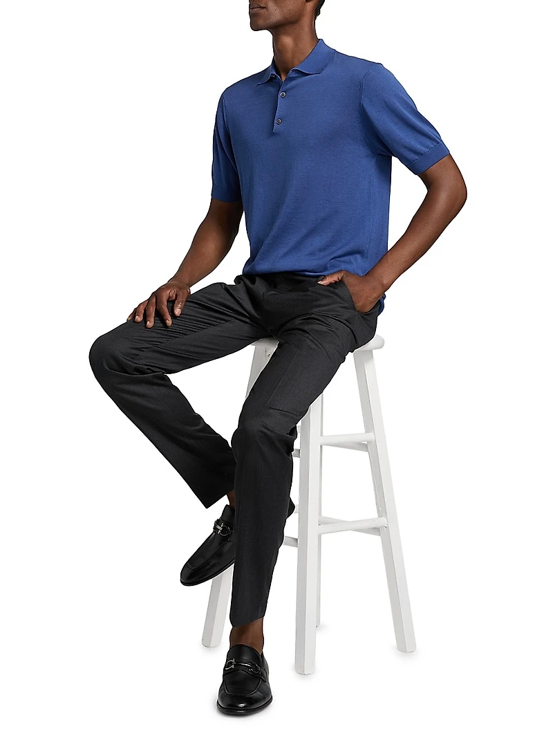 Cotton-Silk Knit Polo Shirt
