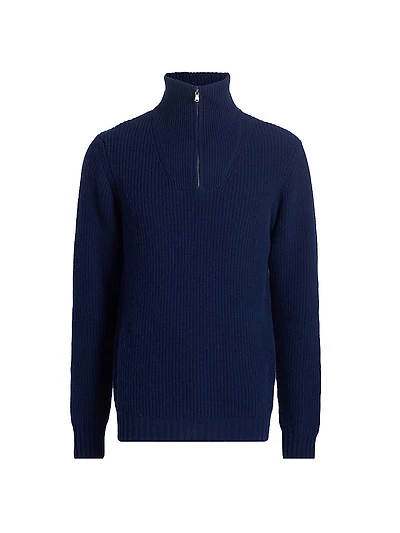 COLLECTION Modern Rib-Knit Wool Half-Zip Sweater
