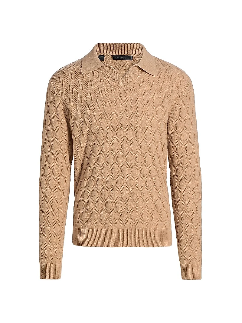 Diamond Intarsia-Knit Wool-Blend Polo Sweater