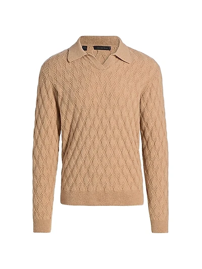 Diamond Intarsia-Knit Wool-Blend Polo Sweater