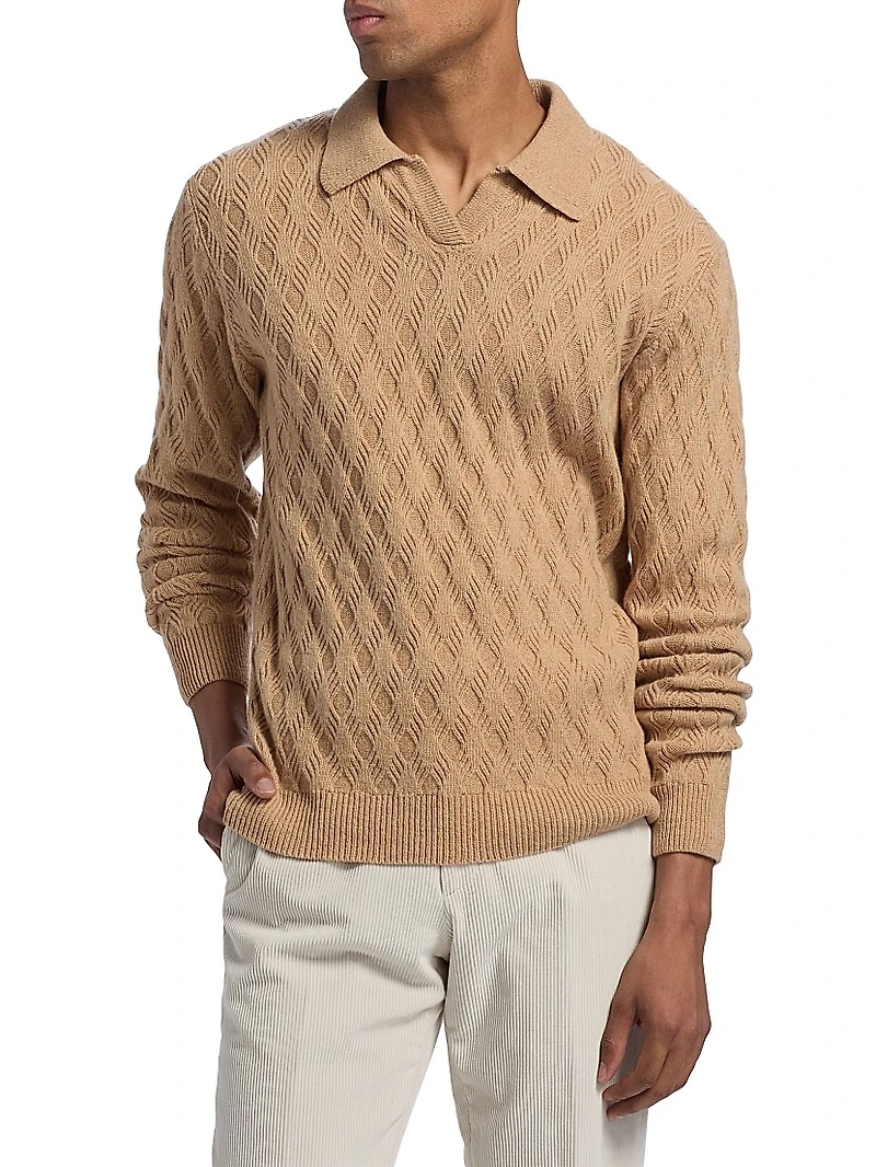 Diamond Intarsia-Knit Wool-Blend Polo Sweater